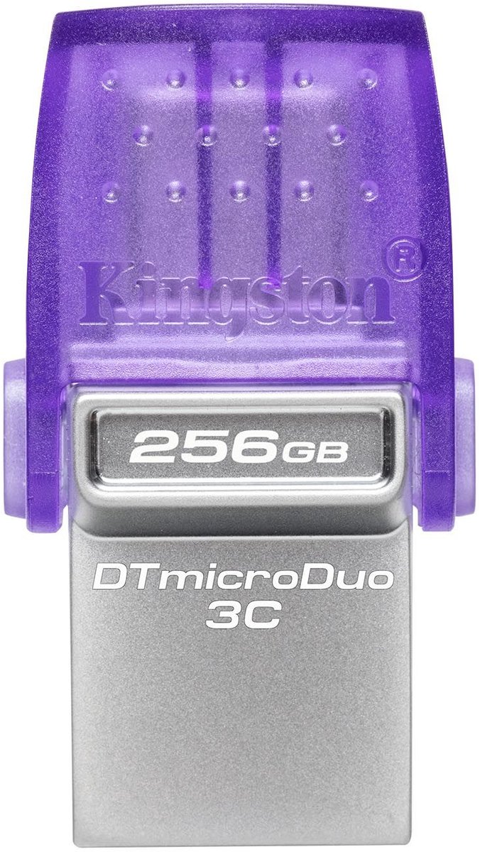 Kingston Technology DataTraveler microDuo 3C USB flash drive 256 GB USB Type-A / USB Type-C 3.2 Gen 1 (3.1 Gen 1) Roestvrijstaal, Paars
