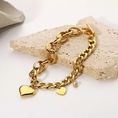Leerella Edelstalen Goudkleurige Dames armband met Hartjes en Zicron- Dames Armband met Hangertjes | Valentijnsdag | Moederdag | Cadeautjes