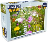 Puzzel Bloemen - Natuur - Groen - Gras - Paars - Wit - Legpuzzel - Puzzel 1000 stukjes volwassenen
