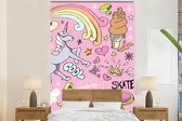 Behang kinderkamer - Fotobehang Meisjes - Design - Unicorn - Regenboog - Roze - Breedte 145 cm x hoogte 220 cm - Kinderbehang