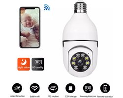 Wifi Panorama Camera - 1080p- 5g -Beveiligingscamera - IP Camera - Camerabewaking - E27 Dikke Fitting- Spy Camera - 2-Weg Audio - Beweeg en Geluidsdetectie - Nachtvisie - Draadloos - Huisdiercamera - Opslag in Cloud & App - Lamp - 360graden