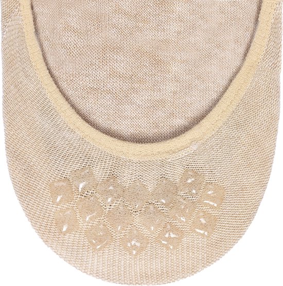 Socquette en coton beige avec bordure beige clair et picots au talon.