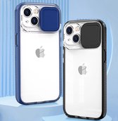iPhone 14 Hoesje - Shockproof - Zwart - Doorzichtig - ‘Push Pull Card Slot Case’ - Camera Cover - Zwarte Bumper - Back Cover