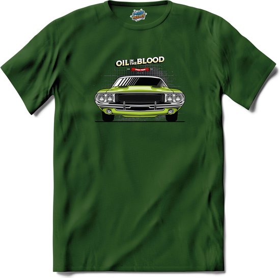 Oil In The Blood | Auto - Cars - Retro - T-Shirt - Unisex - Bottle Groen - Maat 3XL