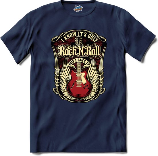 I Know It’s Only Rock And Roll But I Like It | Muziek - Gitaar - Hobby - T-Shirt - Unisex - Navy Blue - Maat S