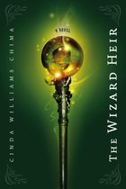 La couverture de 'The Wizard Heir' présente un bâton avec une sphère incandescente multicolore au sommet, sur fond vert.