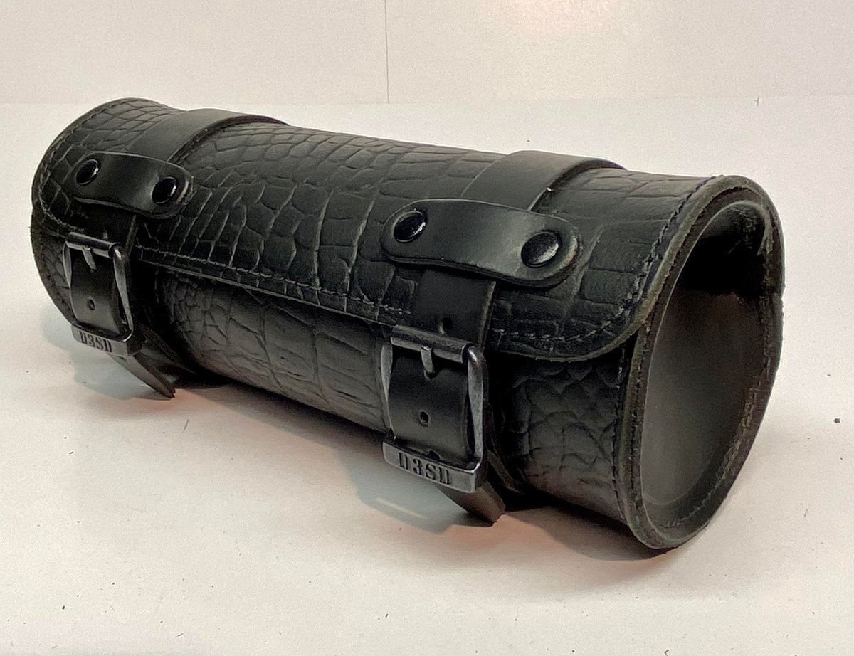Dries Design D3SD - Roltas - Toolrol - Gereedschaps rol - Tool rol - Harley - Yamaha - Honda - Suzuki - Kawasaki - Leder - Rolletje - Zwart - Alligator look - 26 x 10 cm
