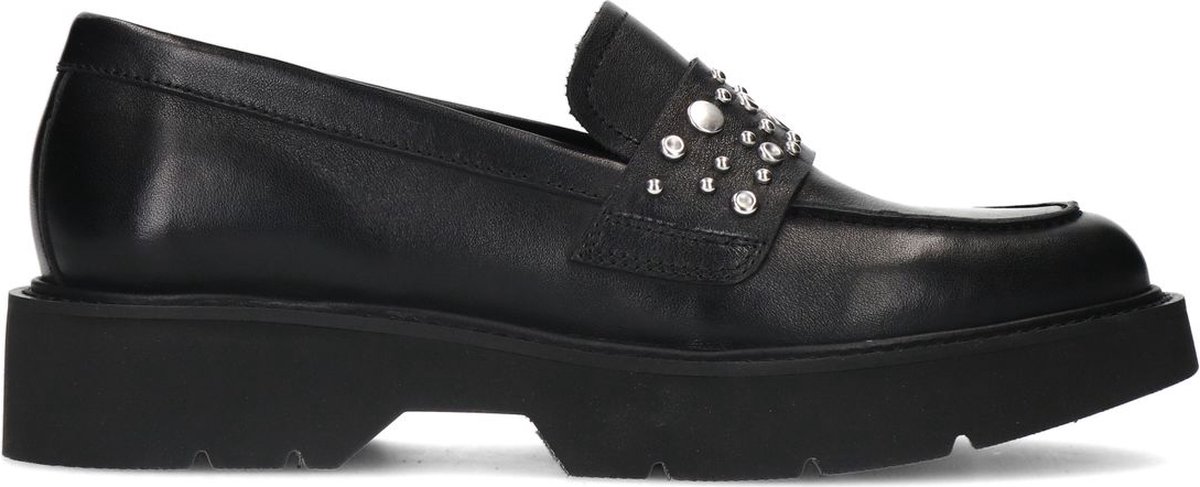 Sacha - Dames - Zwarte chunky loafers met zilverkleurige studs - Maat 37