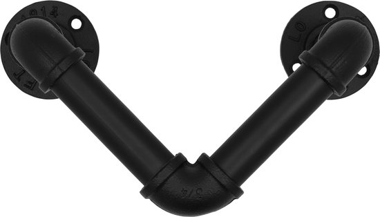 Porte-serviettes industriel noir à deux bras, 26 cm de large et 17 cm de haut.