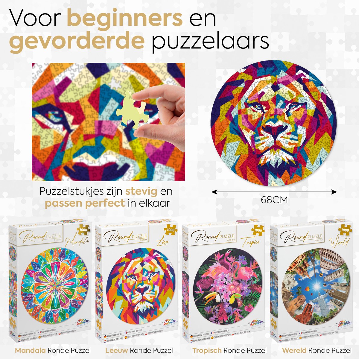 Bol.com Puzzel 1000 stukjes volwassenen 4pcs - Verschillende Ronde puzzels - Diameter 68 CM - Legpuzzel - Legpuzzels 1000 stukje... aanbieding