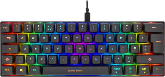 Deltaco DK430 Mechanisch Mini Gaming Toetsenbord - 60% Layout - RGB - Red Switches - UK Qwerty Layout