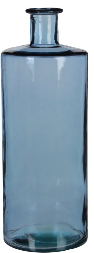 Mica Decorations Guan Fles Vaas - H40 x Ø15 cm - Gerecycled Glas - Blauw