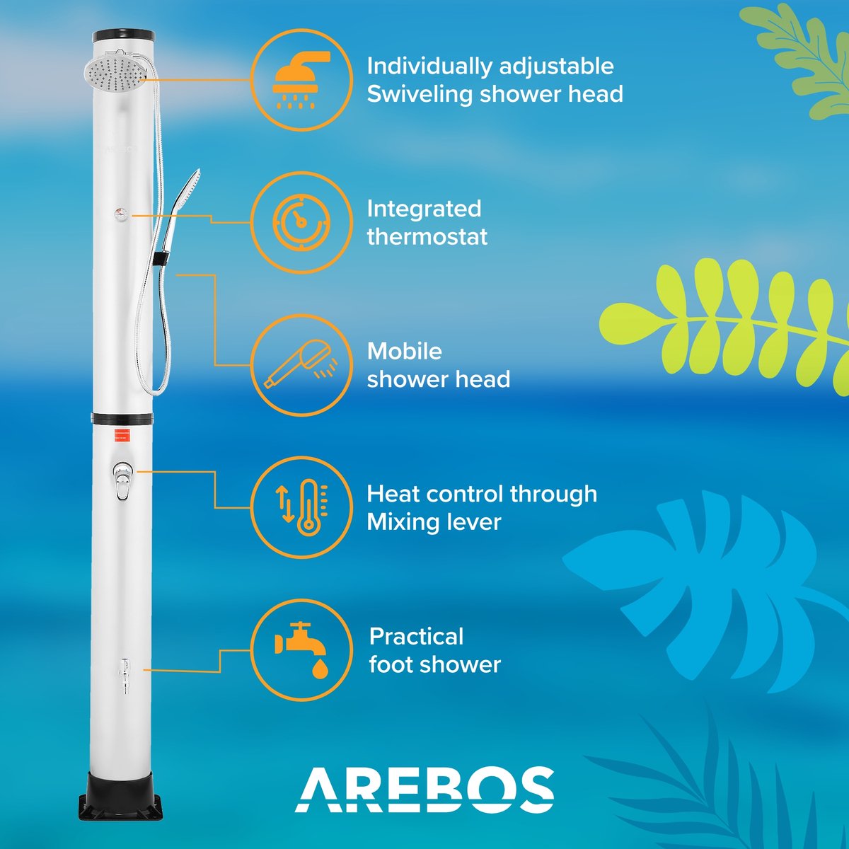 AREBOS 40 L Zonnedouche met thermometer en vloerelement thumbnail 8
