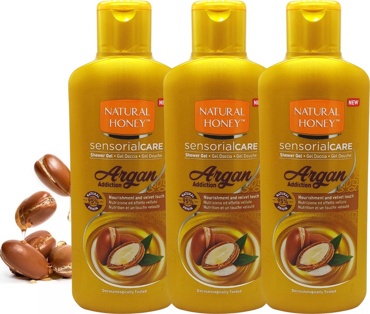 Natural Honey Sensorial Care Douchegel Argan Addiction - 3 x 650 ml - Douchegel Voordeelverpakking - Shower gel