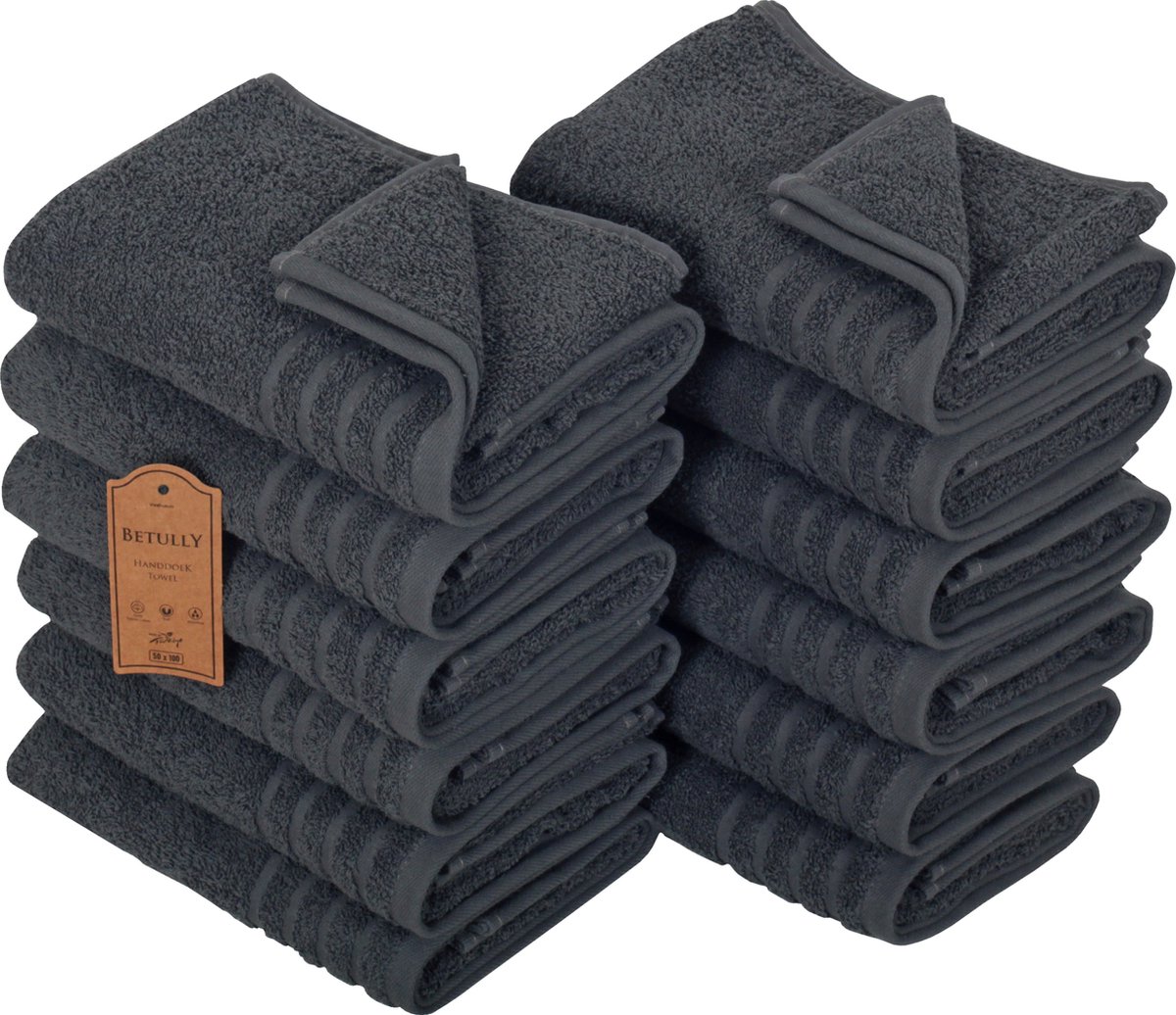 Veehaus Phileap - Handdoeken 50 x 100 cm - set van 12 - Hotelkwaliteit – Zware kwaliteit 500 g/m2 Antraciet