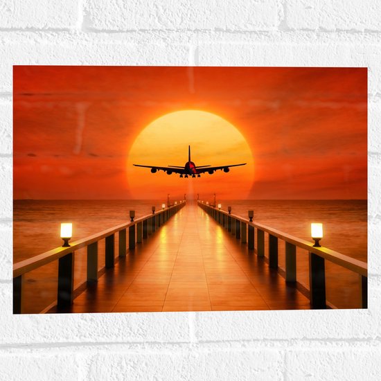 WallClassics - Muursticker - Vliegtuig boven stijger richting de Zon - 40x30 cm Foto op Muursticker