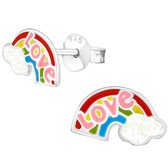 Joy|S - Zilveren regenboog oorbellen - 10 x 6 mm - love - kinderoorbellen