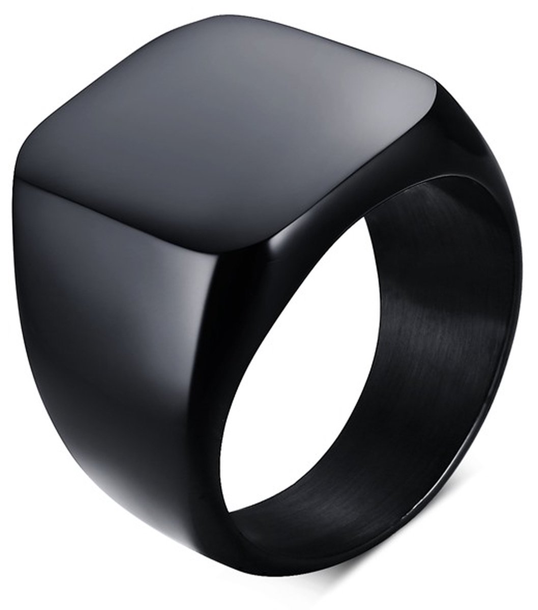 Zegelring Heren Zwart - 16-23mm - Ring Ringen - Papa Cadeau Voor Mannen - Vaderdag