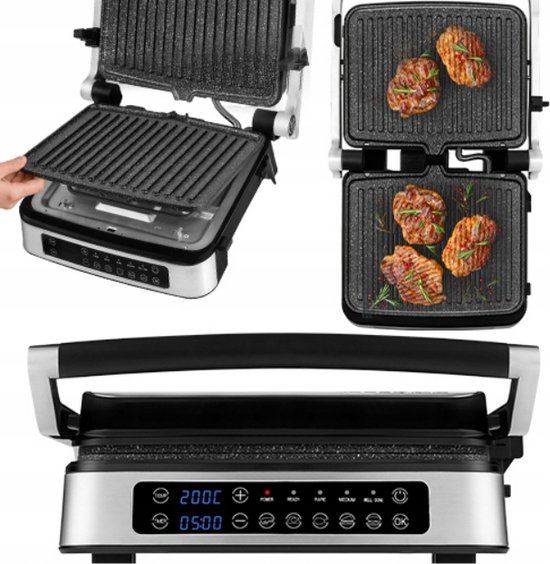 Cecotec Gril Électrique Rock'nGrill 1500 Stone Ceramic Mix&Grill. 1500 W, Gril électrique, plancha et appareil à sandwiches, Revêtement en céramique, Plateau ramasse-graisses, Minuterie