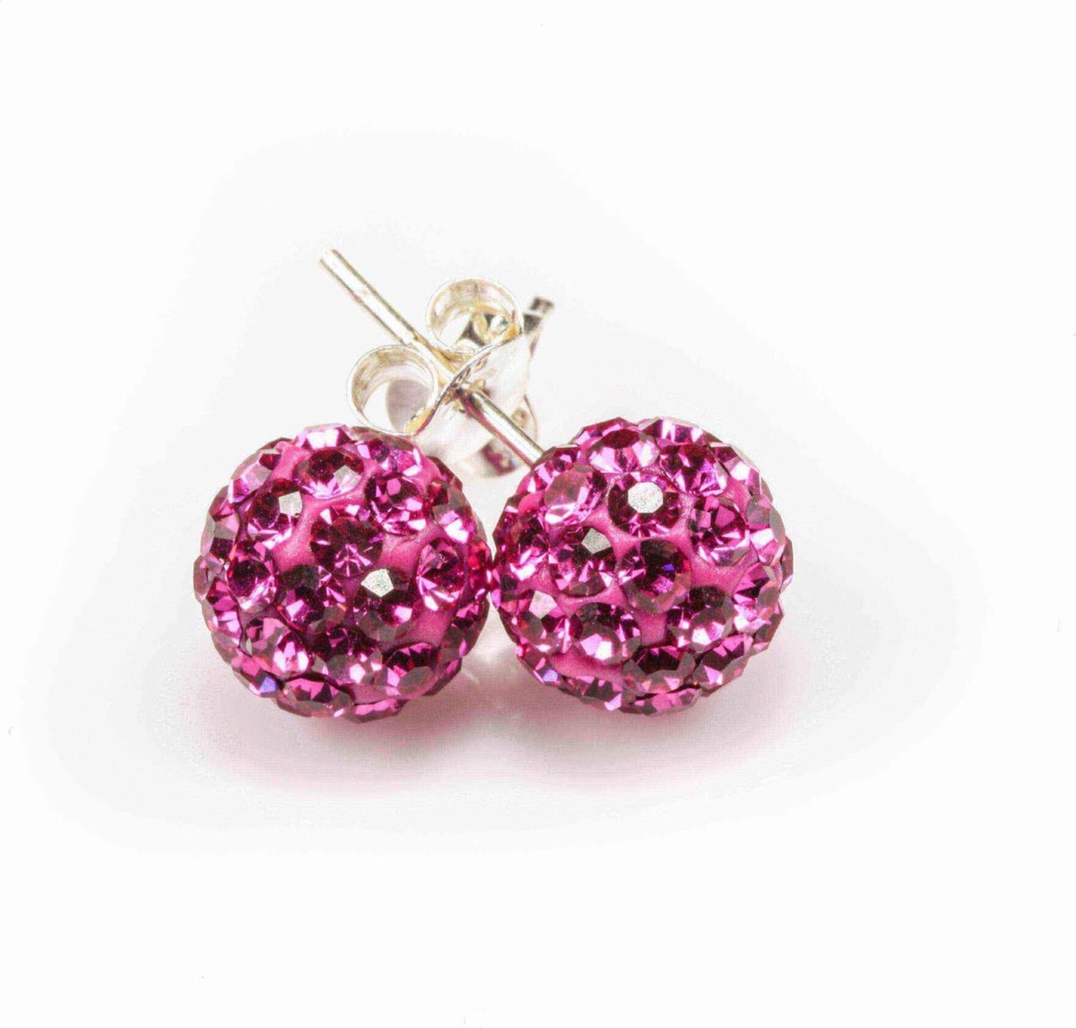Karma Oorbellen Crystal Ball Fuchsia Zilver | 4 mm