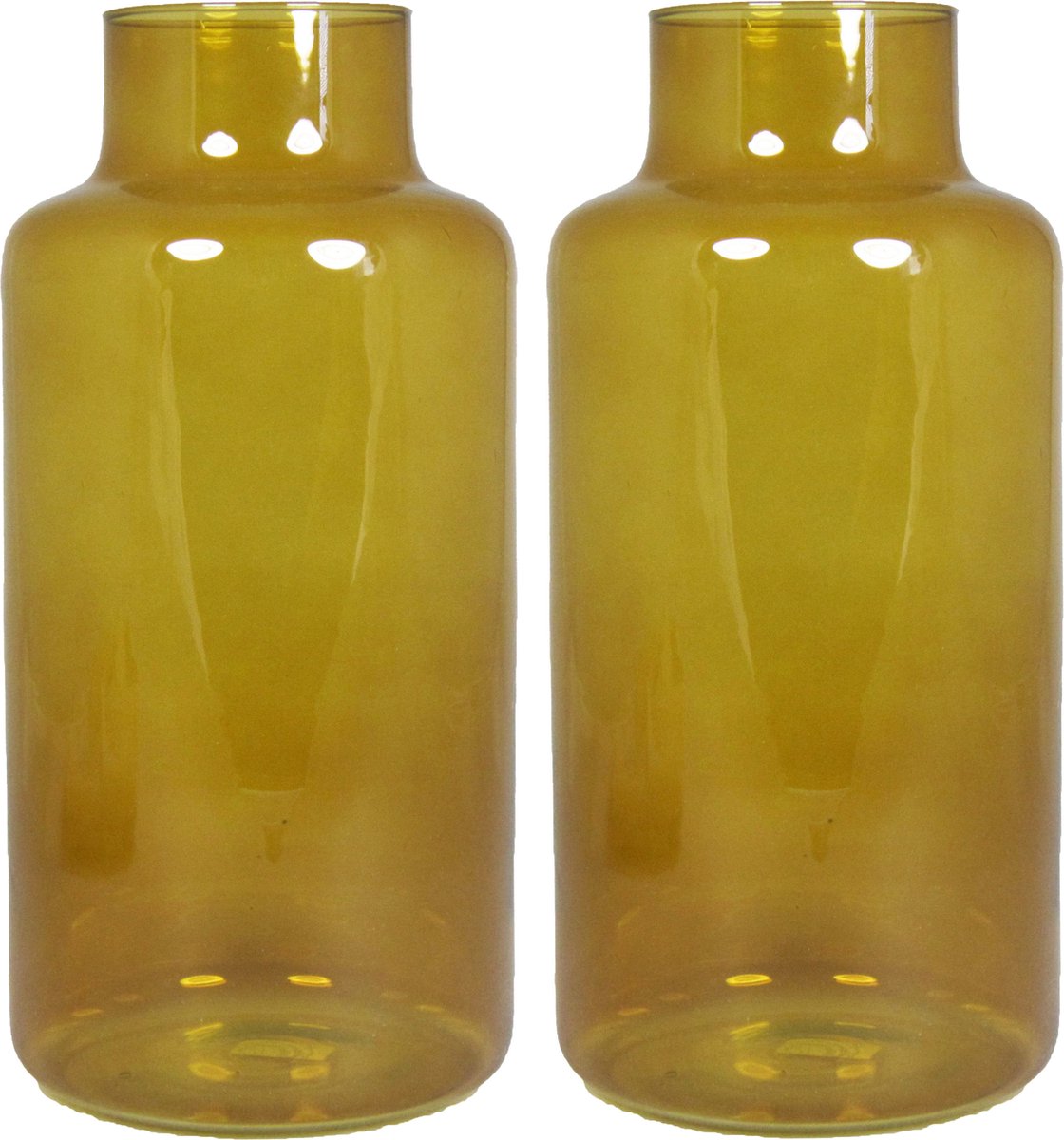 Floran Bloemenvaas Milan - 2x - transparant oker geel glas - D15 x H30 cm - melkbus vaas