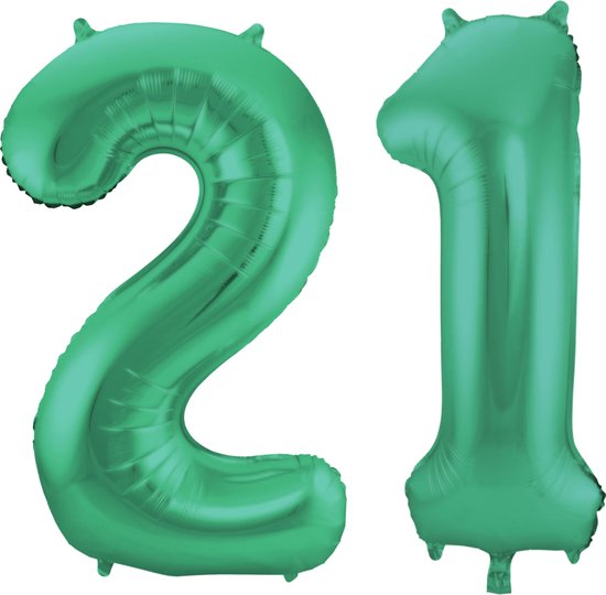 Folat Folie ballonnen - 21 jaar cijfer - glimmend groen - 86 cm - leeftijd feestartikelen