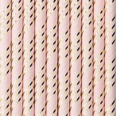 Partydeco Drinkrietjes - papier - 50x - roze/goud strepen - 19,5 cm - rietjes