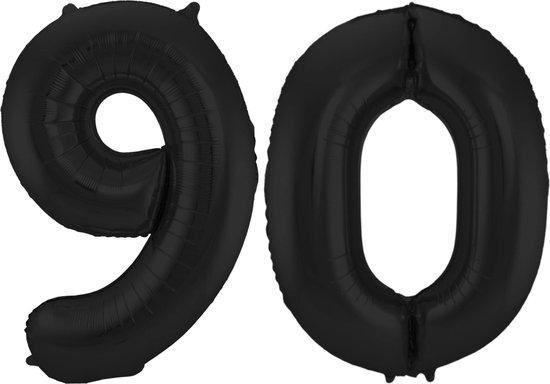Folat Folie ballonnen - 90 jaar cijfer - zwart - 86 cm - leeftijd feestartikelen