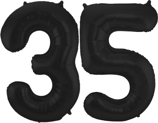 Folat Folie ballonnen - 35 jaar cijfer - zwart - 86 cm - leeftijd feestartikelen