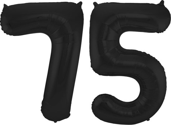 Folat Folie ballonnen - 75 jaar cijfer - zwart - 86 cm - leeftijd feestartikelen