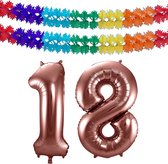 Folat folie ballonnen - Leeftijd cijfer 18 - brons - 86 cm - en 2x slingers