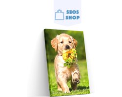 SEOS Shop ® Diamond Painting Volwassenen - Diamond Painting Kinderen - Diamond Painting Pakket Volledig - Puppy met een bloem - 25x30 cm
