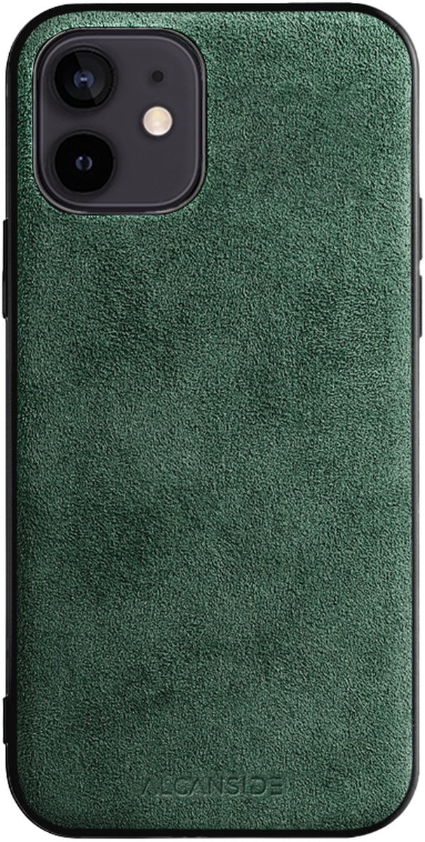 Alcanside Alcantara Backcover Hoesje - Geschikt voor Apple iPhone 12 Mini - Midnight Green