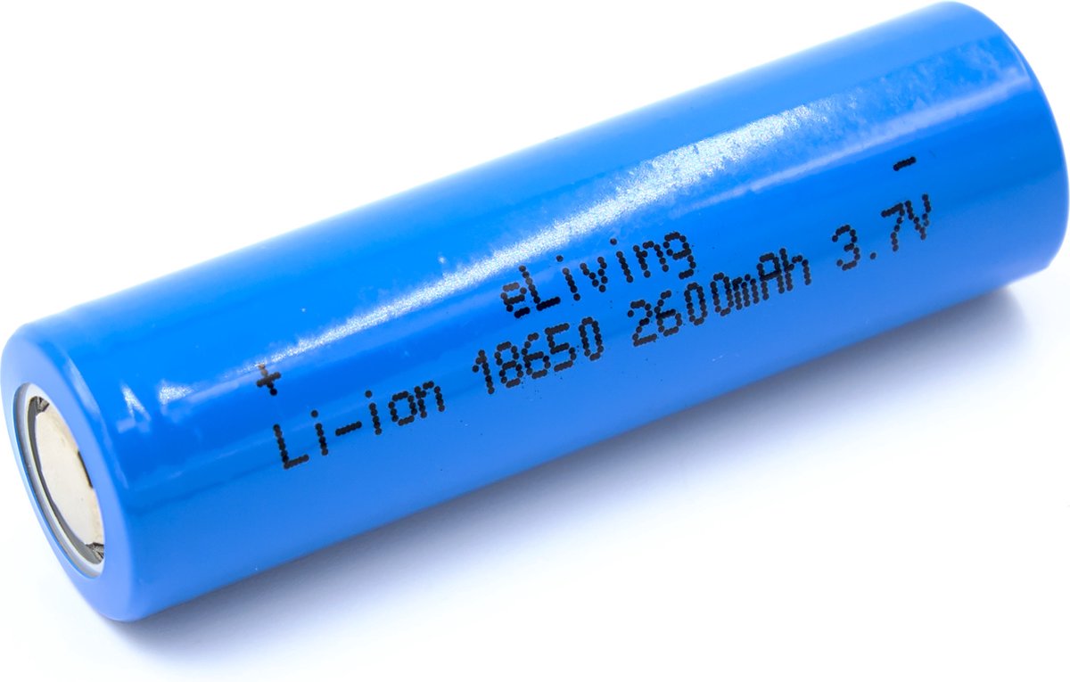 eLiving 18650 3.7V Flat Top batterij. 2600mAh, Li-ion. 65x18mm