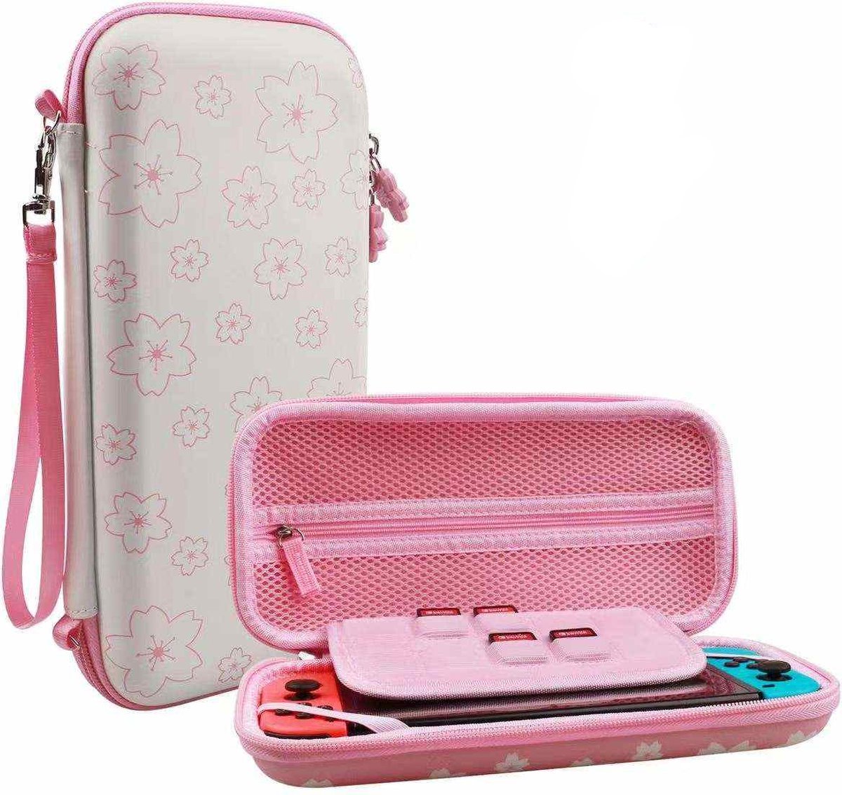 Yes In LAB - Beschermhoes geschikt voor Nintendo Switch/OLED/Lite - Roze met Wit Sakura Bloesem - Case - Opbergtas voor console en accessoires - Hoes - Hard Case - Cover