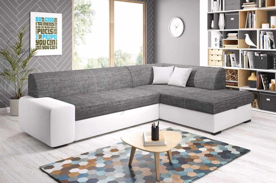 Canapé d'angle Manos Droit - blanc gris - canapé d'angle avec lit et espace de rangement - canapé d'angle seatandbeds.be