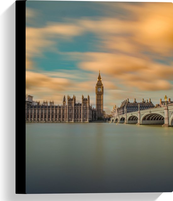 WallClassics - Canvas - Big Ben aan het Water - Londen - 30x40 cm Foto op Canvas Schilderij (Wanddecoratie op Canvas)