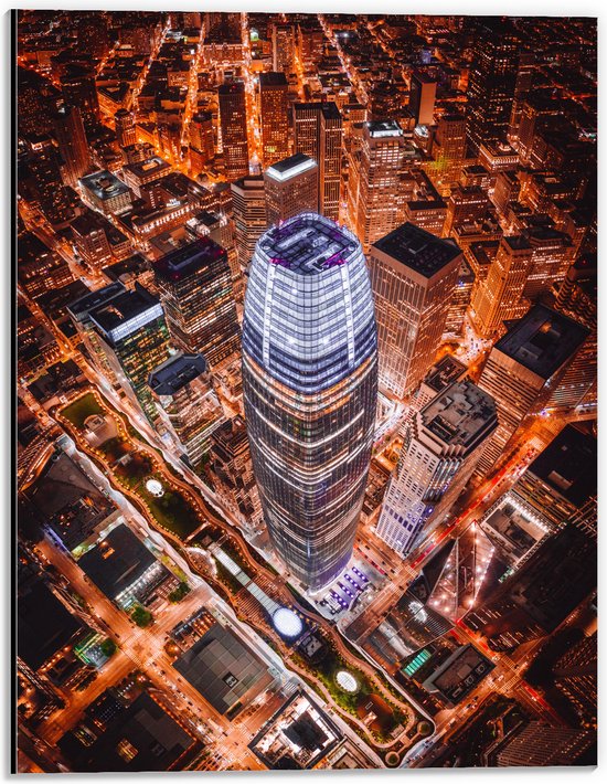 WallClassics - Dibond - De Salesforce Tower vanaf boven - 30x40 cm Foto op Aluminium (Wanddecoratie van metaal)
