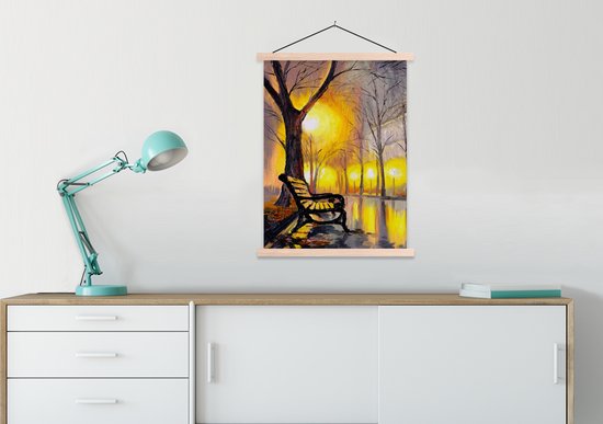 Porte-affiche avec affiche - Affiche scolaire - Peinture - Banc - Water - Lumière - Peinture à l'huile - 60x80 cm - Lattes vierges