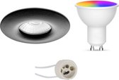 LED Spot Set GU10 - Oficto - Smart LED - Wifi LED - Slimme LED - 5W - RGB+CCT - Aanpasbare Kleur - Dimbaar - Afstandsbediening - Proma Luno Pro - Waterdicht IP65 - Inbouw Rond - Mat Zwart - Ø82mm