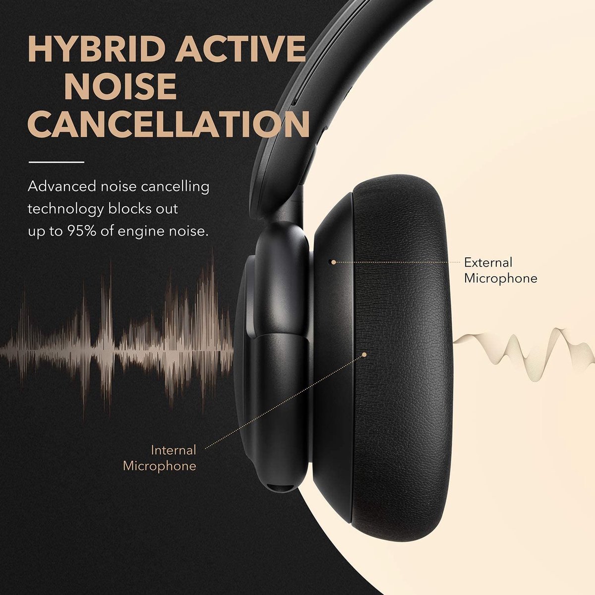 Soundcore by Anker Life Q30 Hybrid Active Noise Cancelling Headphones with Multiple Modes, Hi-Res Sound, 40H Playtime, Fast Charge, Soft Earcups, Bluetooth Headphones, Travel - Zwart — afbeelding 6