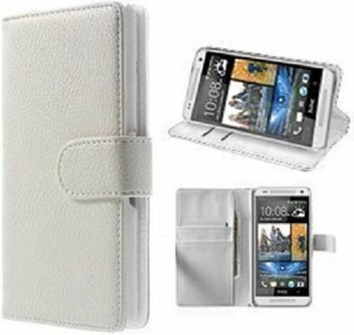 HTC One Mini Hoesje Met Pasjeshouder Bookcase Wit