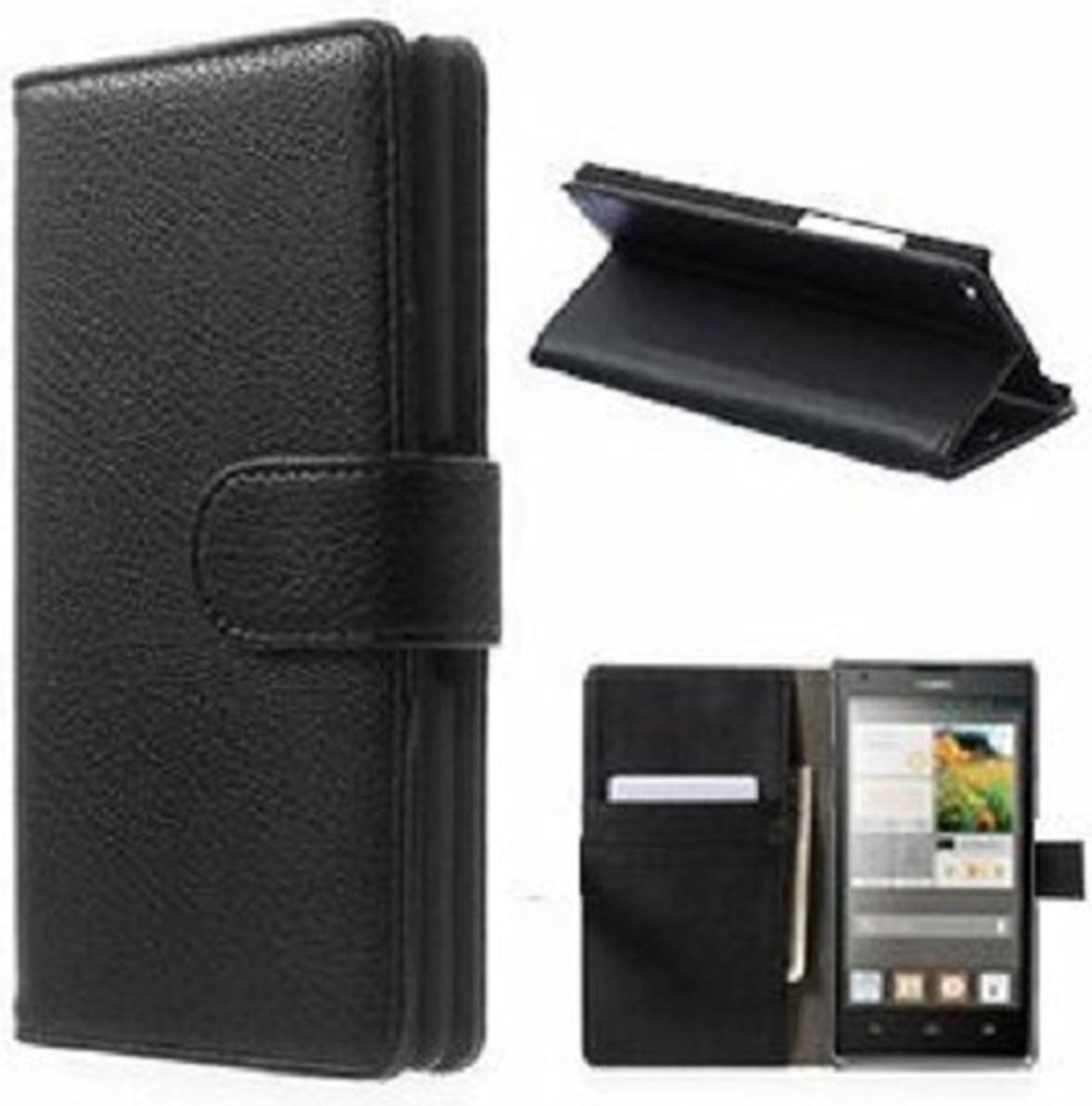 Huawei G525 Hoesje Met Pasjeshouder Bookcase Zwart