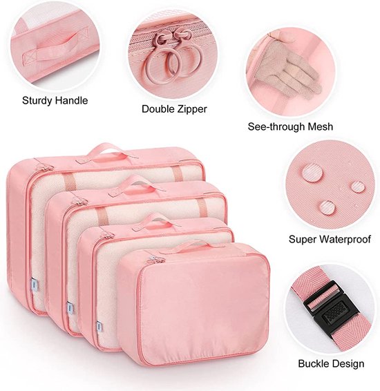 BOTC Packing Cubes Set 9-Delig – Kleding organizer voor koffers, tassen en backpack - Roze