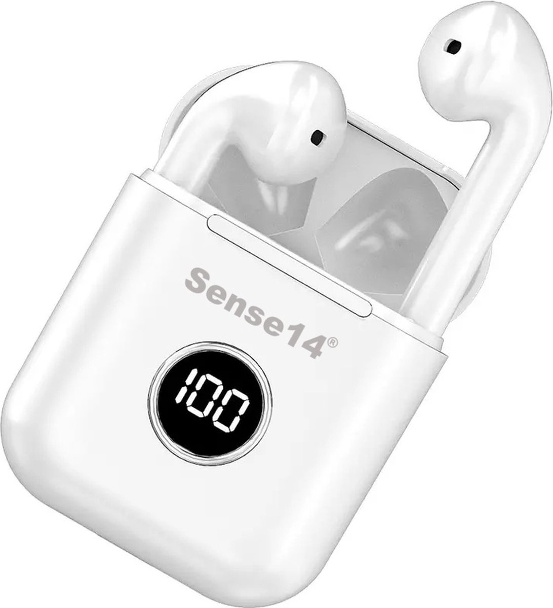 Sense14 Earbuds X1 - WIT - In-ear Oordopjes – Draadloze Oordopjes – Bluetooth Oortjes – Zweetbestendig – 20 uur Luistertijd - LED-screen