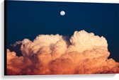 WallClassics - Canvas - Maan boven Oranje Wolken - 90x60 cm Foto op Canvas Schilderij (Wanddecoratie op Canvas)