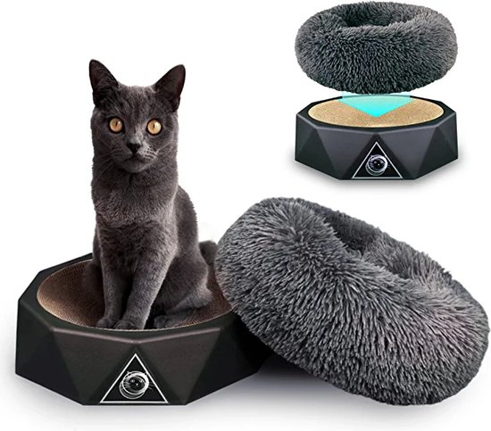 Foto: S he kattenmeubel stijlvol 2 in 1 multifunctioneel kattenbed krabplank om te slapen krabben en spelen kattenbank bestaande uit krabmeubels donutkussen kleur zwart