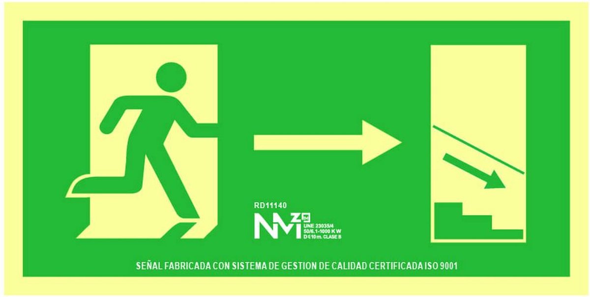 Bord Normaluz Evacuación escalera abajo derecha PVC (32 x 16 cm)