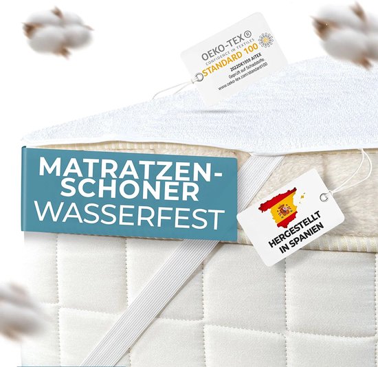 Matrasbeschermer, 90 x 190 cm, Molton, mijtdicht, Molton Aa 30, wit