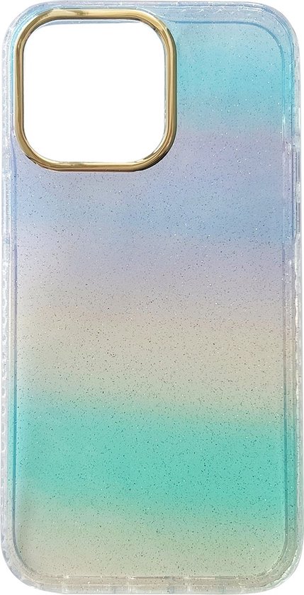 Stevige Siliconen Back Cover Hoesje met Glitter - Geschikt voor Appel iPhone 13 - Regenboog/Transparant